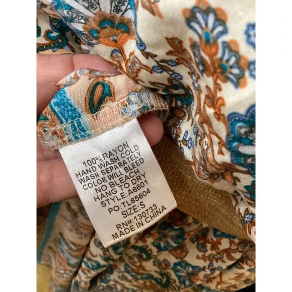 Umgee Boho Floral Paisley Mini Dress Sz Small Blue Orange - Picture 4 of 5